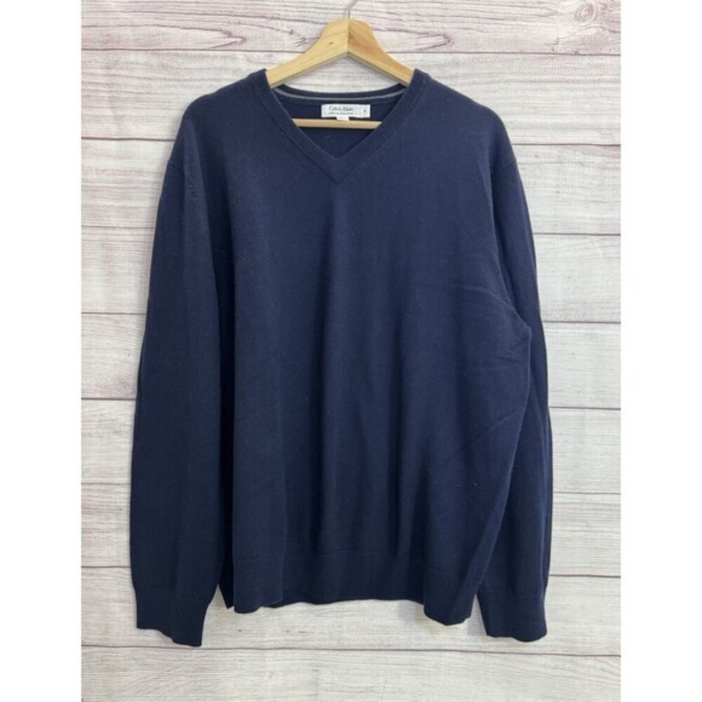 Calvin Klein 100% EXTRA FINE ITALIAN MERINO Wool Sweater Mens NAVY BLUE SIZE XL